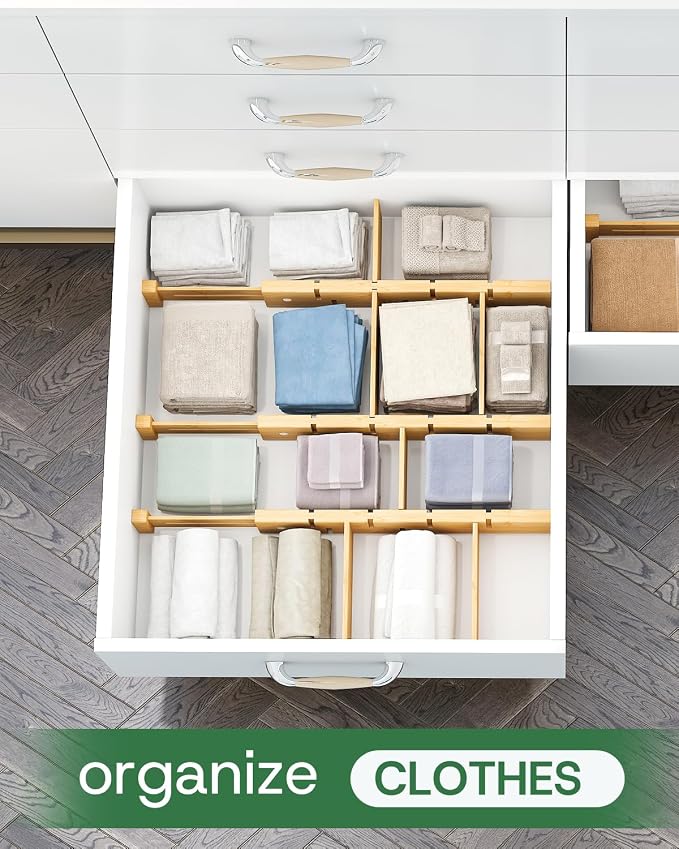 kiplant Kitchen Drawer Dividers - Adjustable Drawer Organizer for Clothes, Kitchen, Closet & Office - 8 Pack with Inserts, 13.8-18.8 Inches, Non-Slip Silicone Ends - Image 5