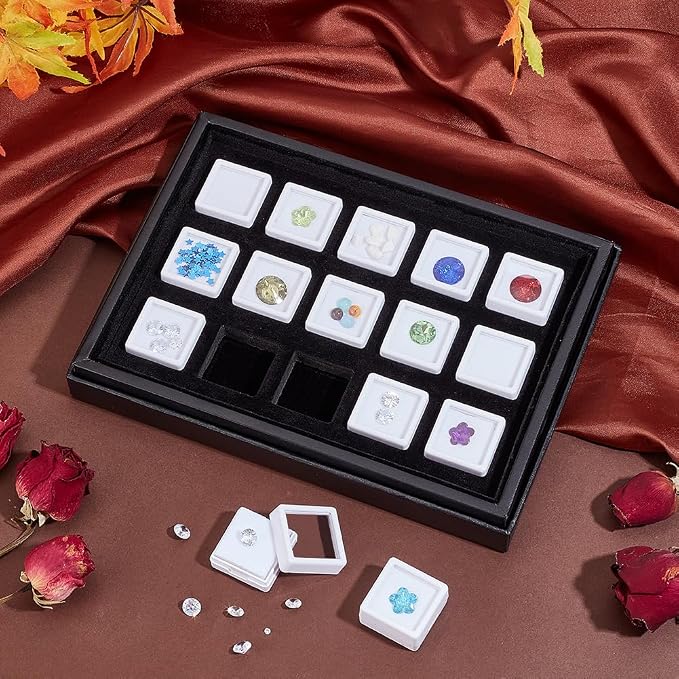PH PandaHall 15 Gems Storage Container Gemstone Jewelry Box Diamond Stone Display Box Small Square Plastic Box Jewelry Organizer with Sponge for Gems Coins 1.16inch - Image 5
