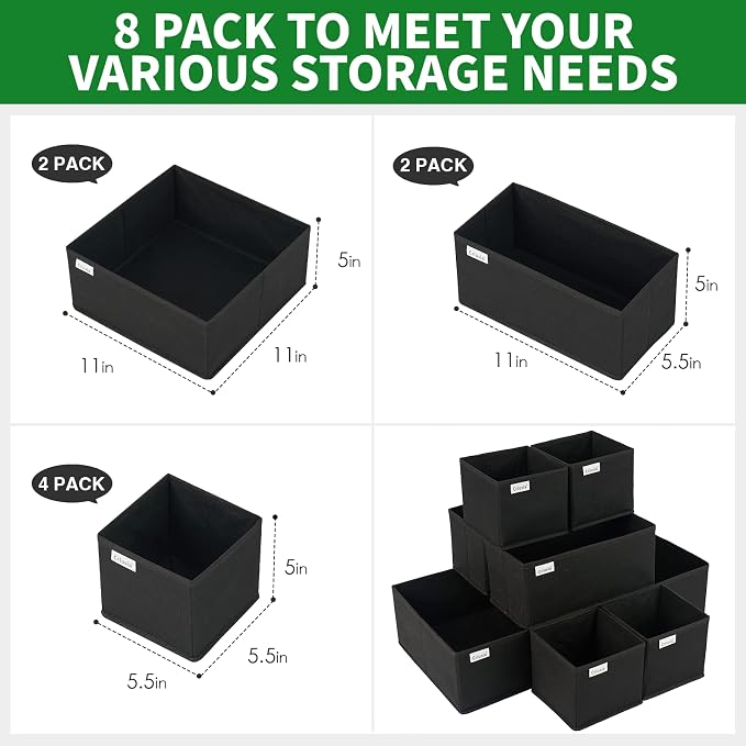 Criusia Drawer Organizer Clothes, 8 Pack Underwear Drawer Organizer, Foldable Cloth Storage Box Closet Organizers and Storage for Clothes, Socks, Scarves, Ties (Black) - Image 3