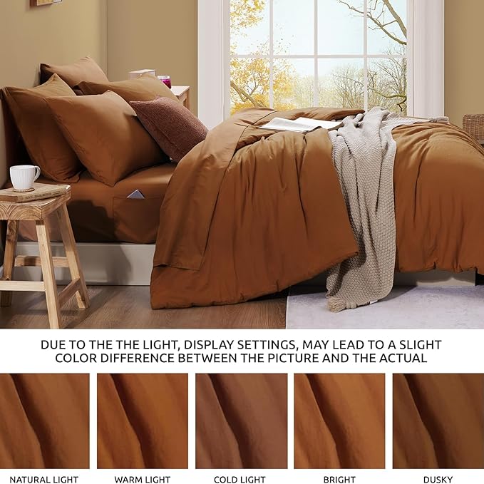 WRENSONGE Full Size Comforter Sets- 7 Pieces Soft Terracotta Bed in a Bag with Fitted Sheet, Flat Sheet, 2 Pillow Shams, 2 Pillowcases, Warm Bedding Sets for All Season