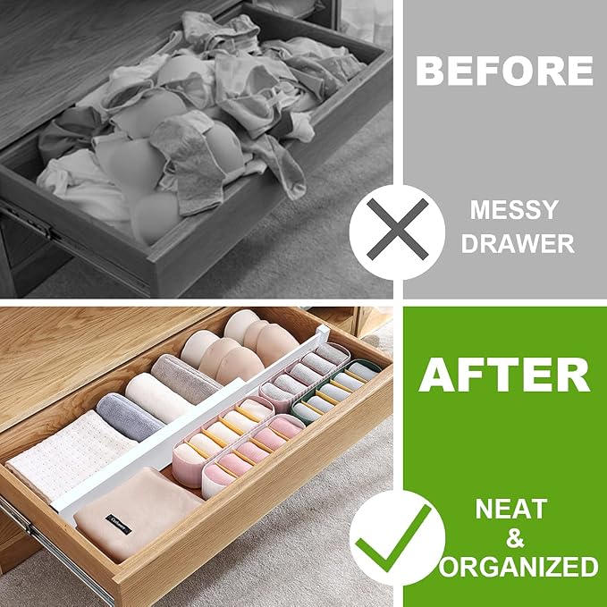 ANTOWIN Bamboo Drawer Dividers Organizers, Expandable Drawer Separators Splitter,17-22 inches Long Adjustable Spring-loaded Organizer for Large Utensil, Clothes, Tools Drawers (White) - Image 2