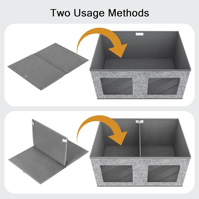Univivi Large Foldable Fabric Storage Bins with lids [2-Pack] Collapsible Closet Storage Box for Clothes, Closet Organizer with Handles, Storage Cube Basket for Home, Bedroom (Grey, 24" x17" x 12") - Image 3