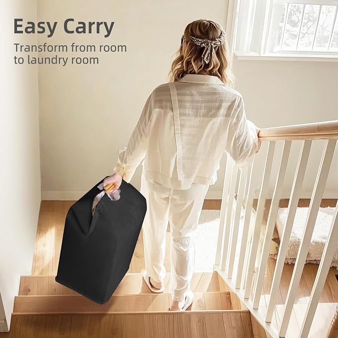 STORAGE MANIAC 3-Pack Large Laundry Hamper, 80L (21.1 Gal) Collapsible Laundry Basket with Bamboo Handles, Freestanding Waterproof Clothes Hamper for Laundry Room, Bedroom, Dorm, Towels, Toys, Black - Image 5
