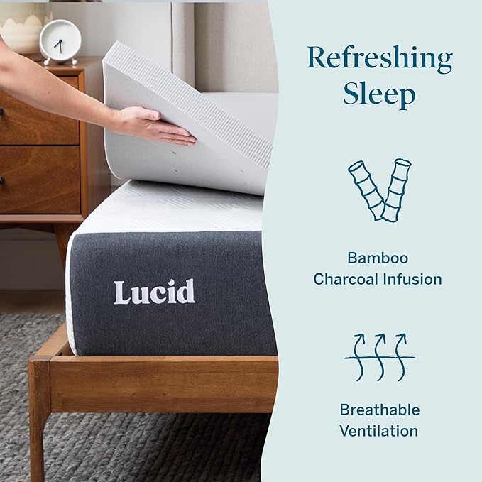 Lucid 3 Inch Bamboo Charcoal Infused Memory Foam Mattress Topper - California King Size – Moisture and Odor Control - Ventilated - Deep Plush Feel, Pressure-Relief Bed Topper – CertiPur Certified
