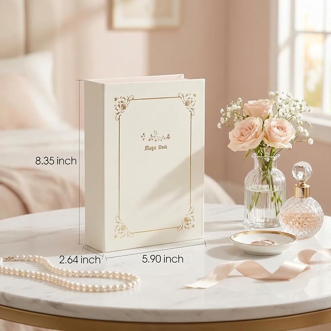 CASEGRACE Jewelry Box Organizer PU Leather Diary Jewelry Box with Magic Book Design Jewelry Case for Earrings Bracelet Necklace Rings Storage for Women, White - Image 5