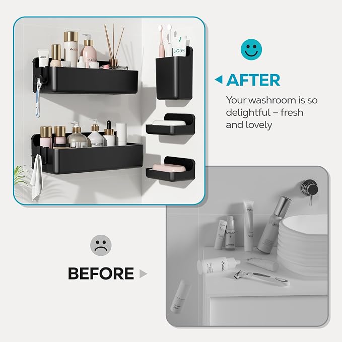 Nieifi Shower Shelves 5 Pack, Adhesive Shower Wall Shelf Organizer for Bathroom Organization, Black - Image 4