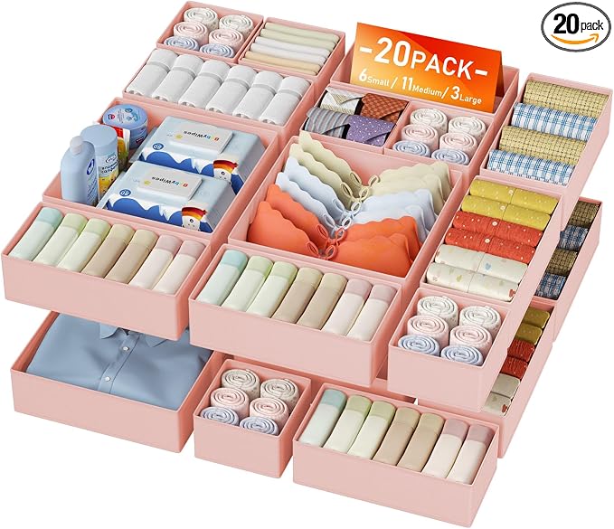DIMJ Drawer Organizer Clothes - 20 Pack Closet Drawer Organizer Bins for Baby Clothes Storage, Fabric Dresser Organizer for Nursery Bedroom, Foldable Small Drawer Dividers for Underwear Socks by DiMJ