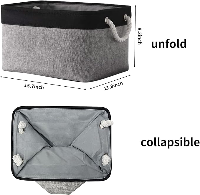 TheWarmHome Storage Basket for Organizing- 16x12x8 inch 1 Pack Fabric Storage Cubes, Bins for Organization for Shelves Organizer Gift Laundry Cloth Toy (Grey & Black) - Image 6
