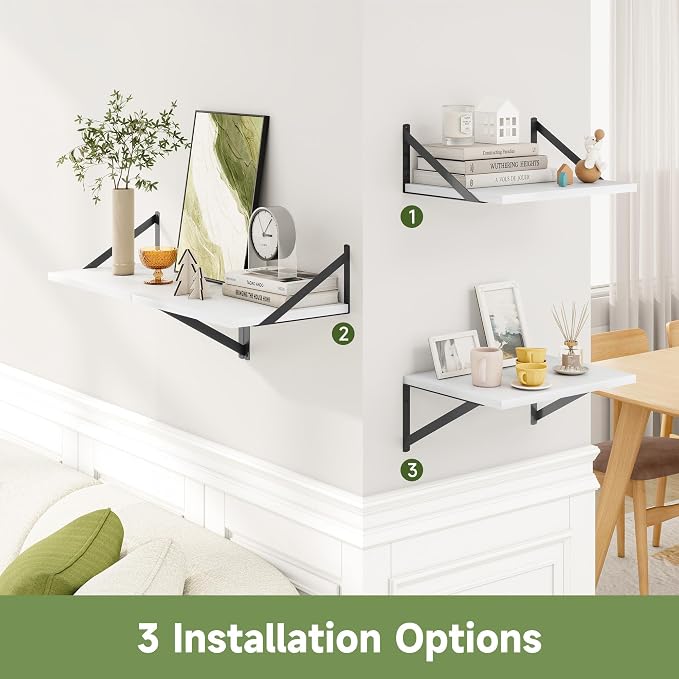 Heimlove 12 Inch Deep Floating Shelves for Wall, 16W x 12D Wide White Floating Shelves Heavy Duty Wall Mounted Shelves, Wood Wall Shelves for Living Room Bedroom Bathroom Kitchen- Set of 4 - Image 6