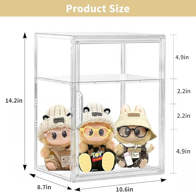 Attelite Acrylic Display Case Compatible with POP MART Labubu Display Case 4 Pack Clear Display Box with Magnetic Door for Figures Collectibles, 3 Adjustable Layers with a Removable Divider,X Large - Image 2