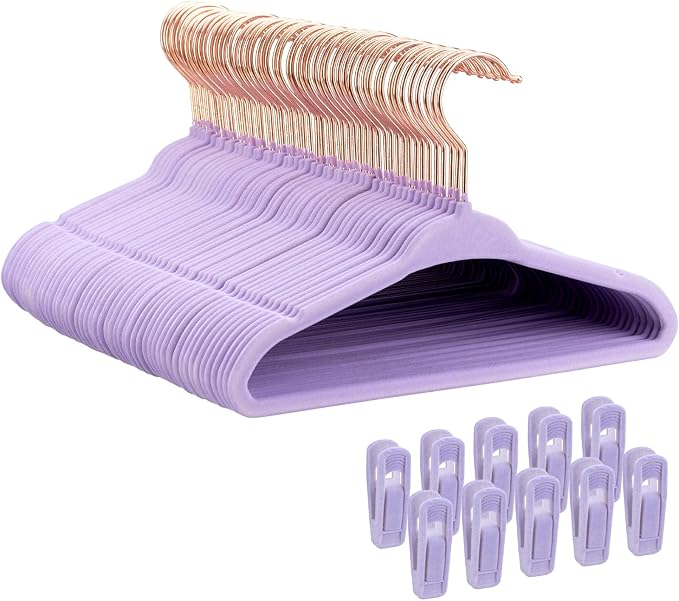 Tonswachic 50 Premium Baby Velvet Hangers - 11" Non-Slip, Ultra-Slim Space-Saving Kid Hangers - 360° Swivel Hook, Strong & Durable Infant & Toddler Clothes Hanger for Closet - Purple by TonswachicHangersSpaceSaver