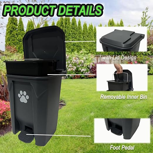 Dog Poop Trash Can Outside 20L with Waste Bags Outdoor Dog Poop Trash Can for Backyard with Lid Foot Pedal and Removable Inner Bucket - Image 4