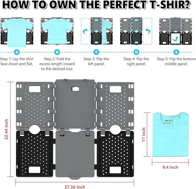 Accenter 10Pc Stackable Closet Organizer & Shirt Folder Board Bundle Tshirt Organizer for Closet Organizers and Storage Clothes Folding Board for Closet Storage Suitable for Lightweight Clothing Black - Image 7