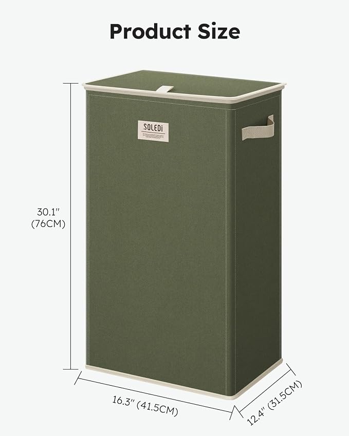 SOLEDI Laundry Hamper with Lid 100L Large & Tall Collapsible Laundry Basket, Clothes Hamper with Bag Removable Easy to Carry, Dirty Hampers for Bedroom, Bathroom, Dorm, College, Avocado - Image 6