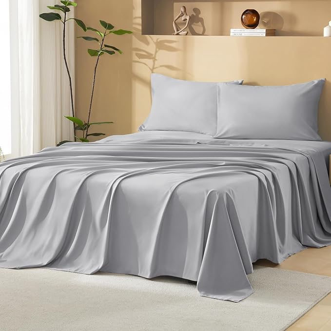 Litanika Light Grey California King Size Comforter Set with Sheets - 7 Pieces Bed in a Bag California King Boho Tufted Complete Bedding Sets with Comforter, Sheets, Pillowcases & Shams