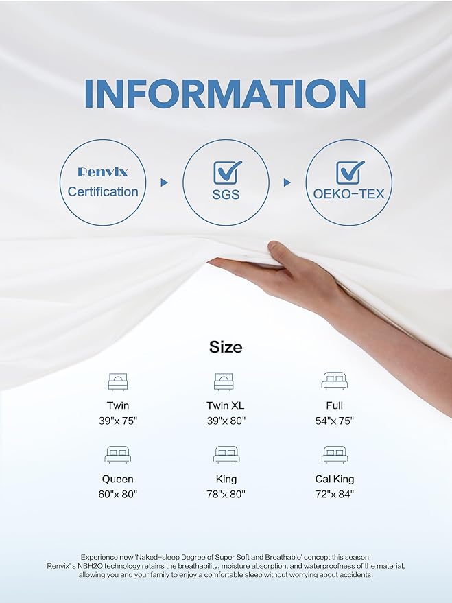 Full Waterproof Mattress Protector, Premium Viscose from Bamboo Mattress Pad Ultra Soft Breathable, Noiseless Mattress Cover Fitted 8"-21" Deep Pocket