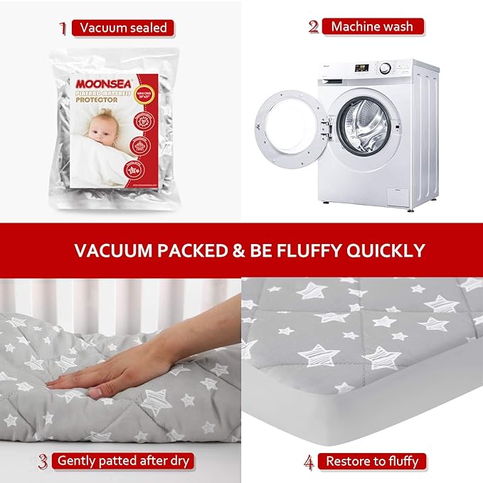 Pack and Play Sheets Fitted, Toddlers Mattress Protector 39"×27"×5", Breathable Thick Playard Lovely Print Cover, Compatible with Graco Pack n Play, Gray Star