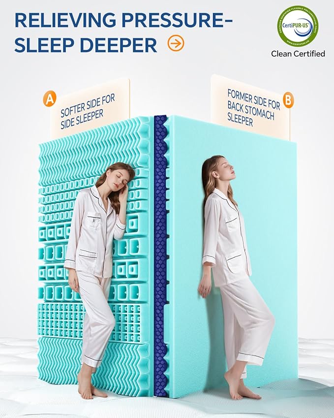 BEDELITE Twin XL Mattress Topper College Dorm Room Essentials, Dual Layer 4 Inch Memory Foam Mattress Topper, Pilow Top Mattress Pad and Premium Gel Foam Mattress, Fits Twin XL Mattress