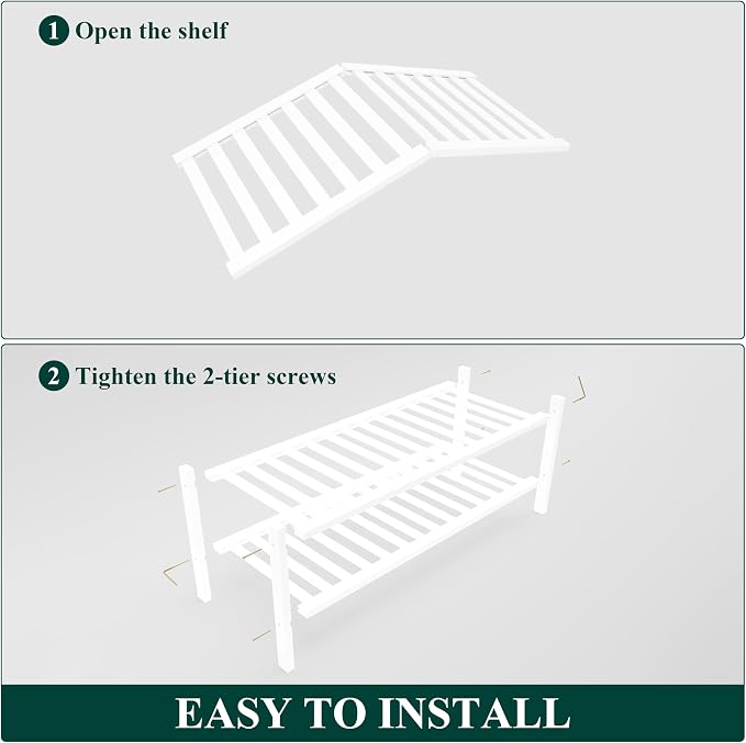 Smiry Bamboo Shoe Rack for Closet, 2 Tier Wooden Stackable Shoe Organizer, Free Standing Shoes Storage Shelf for Entryway, Front Door Entrance, White - Image 6
