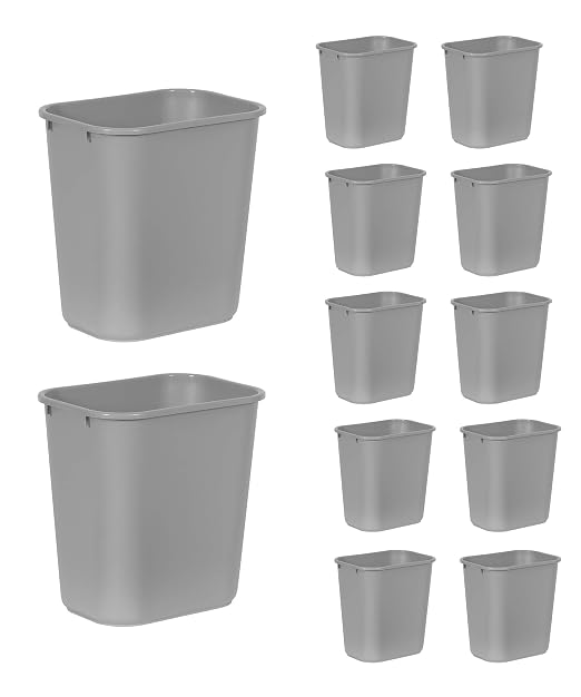 Rubbermaid Commercial Products Wastebasket/Trash Can, 7-Gallon/28-Quart, Gray, Plastic, for Bedroom/Bathroom/Office, Fits Under Desk/Sink/Cabinet, Pack of 12 by RubbermaidCommercialProducts