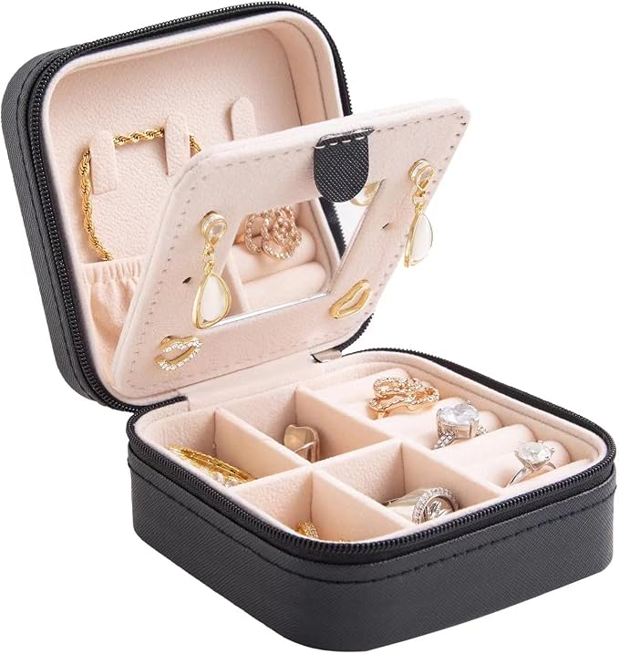 KElofoN Travel jewelry case Travel jewelry box Travel Jewelry Organizer Small Jewelry Organizer Box Gift for Girls Women with Mirror(Black) by KElofoN