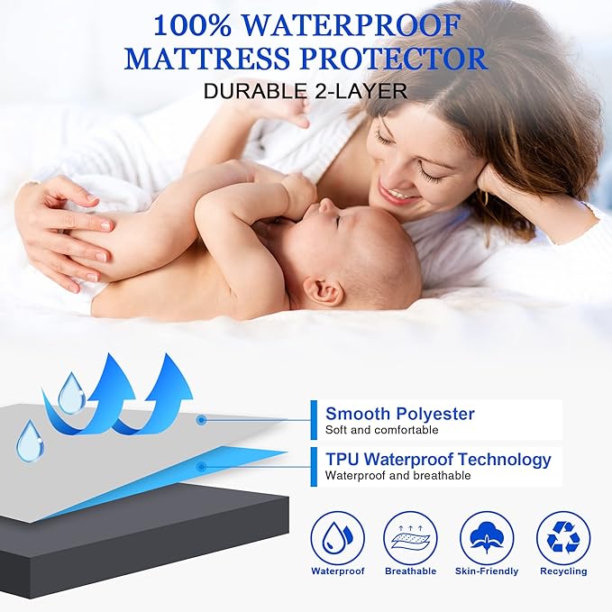 Sufdari Full Size Mattress Protector,Waterproof Mattress Protector,Fitted Sheet Style Mattress Cover with 18" Deep Pocket,Washable and Comfortable-Deep Gray,Full