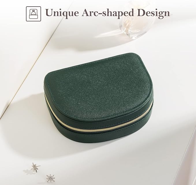 ProCase Travel Size Jewelry Box, Medium Portable Seashell-Shaped Jewelry Case, 2 Layer Jewelry Organizer in PU Leather for Women -Emerald - Image 4