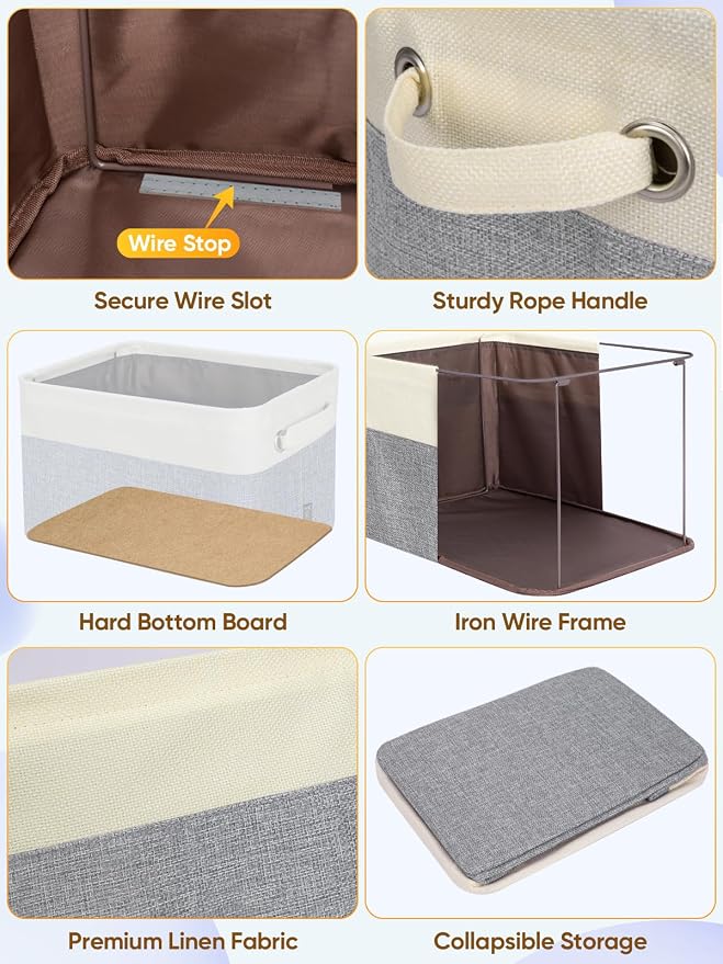 BALEINE 4 Pack Fabric Closet Storage Bins for Shelves, Linen Closet Organizers and Storage, Decorative Baskets for Organizing, Shelf, Clothes, Home, Office (Grey, 12"x8"x8") - Image 6