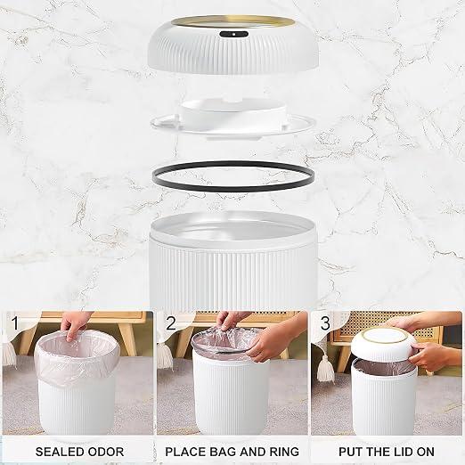 Automatic Motion Sensor Bathroom Trash Can with Lid, 3 Gallon Touchless Trash Bin, Smart Plastic Electric Garbage Cans Small White Wastebasket for Office, rv, Bedroom, Living Room - Image 6