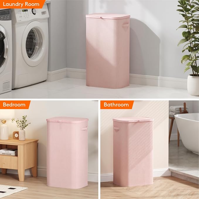 Lifewit 105L Large Laundry Basket with Lid, Laundry Hamper with Plastic Handles and Removable Bag, Foldable Tall Dirty Clothes Hampers for Laundry for Laundry Room, Bedroom, Bathroom, Dorm, Pink - Image 8