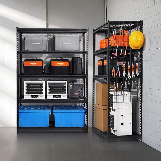 VEVOR Storage Shelves, 3000 lbs, 5 Tier Heavy Duty Garage Shelving, 20" D x 48" W x 72" H Adjustable Metal Shelves for Industrial Shelving Unit Utility Shelf, for Kitchen, Warehouse, Basement, Black - Image 2