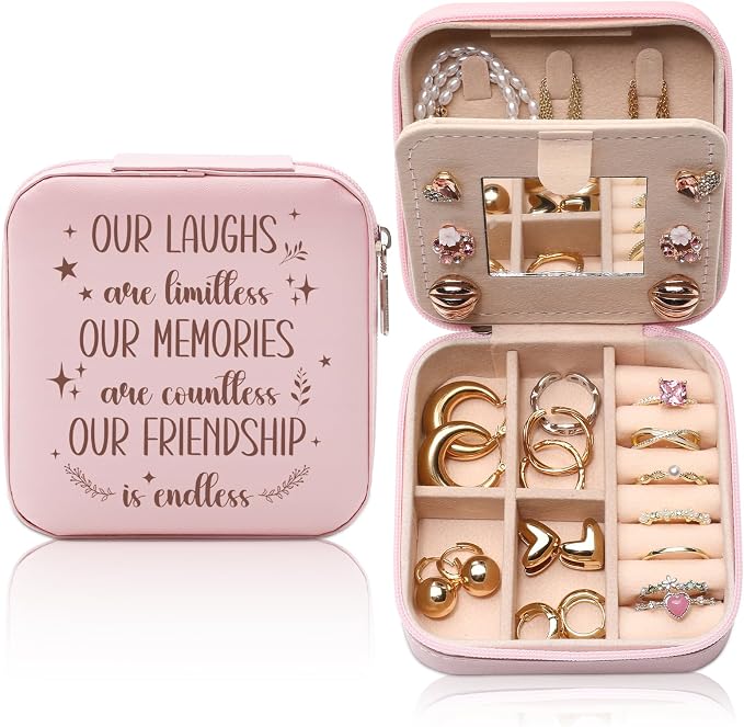 GAOLZIUY Friendship Gifts for Women, Best Friend Travel Jewelry Box, Our Laughs are Limitless, Our Memories are Countless, Birthday Gift for Female Friends Bestie Soul Sister BFF by GAOLZIUY