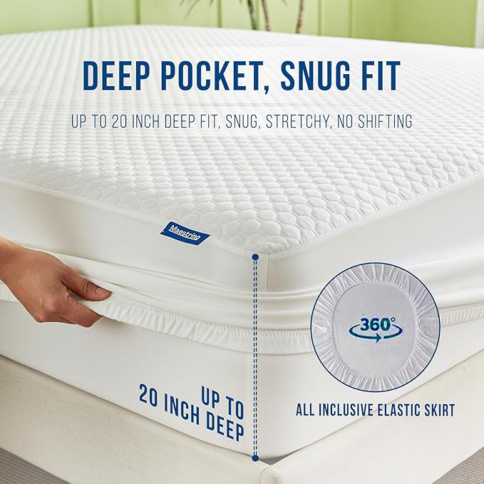 Luxury Twin Size Tencel Waterproof Mattress Protector Deep Pocket - Premium Cooling Bed Cover Pad - Hypoallergenic & Allergy-Friendly - Oeko-Tex Certified - Ultra Soft & Breathable