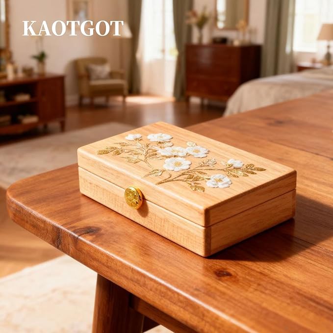 Travel Jewelry Case Small Wood Jewelry Organizer Jewelry Box for Women (Pine Wood Print A) - Image 4