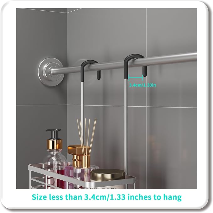 HapiRm Hanging Shower Caddy Organizer - No Drilling Shower Organizer with Hooks, Rustproof & Waterproof 304 Stainless Steel Bathroom Shelves - Silver - Image 6