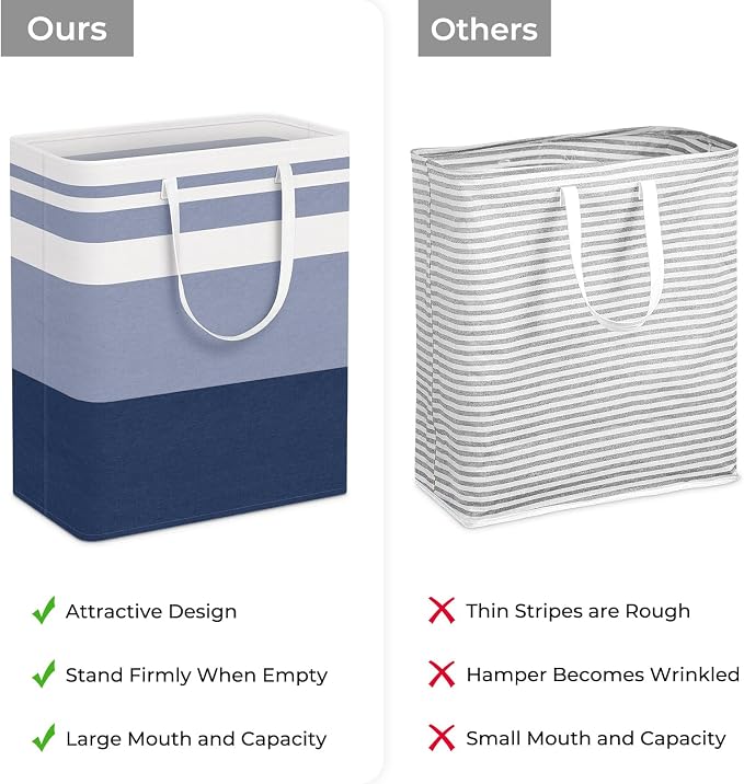 HomeHacks 2-Pack Large Laundry Basket, Waterproof, Freestanding Laundry Hamper, Collapsible Tall Clothes Hamper with Extended Handles for Clothes Toys in the Dorm and Family (Blue, 125L) - Image 3