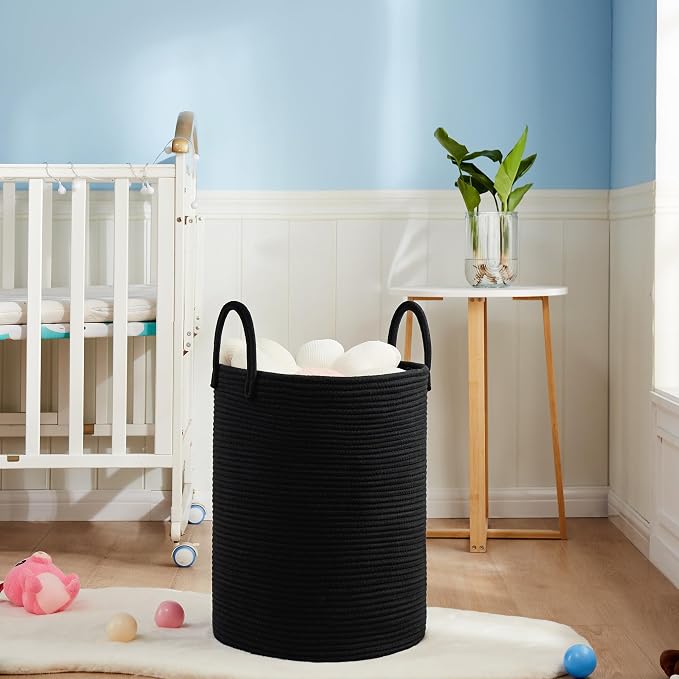 Cotton Rope Laundry Hamper by YOUDENOVA, 72L - Woven Collapsible Laundry Basket - Clothes Storage Basket for Blankets, Laundry Room Organizing, Bedroom Storage, Clothes Hamper – Black - Image 7