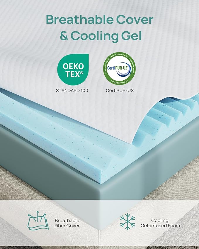 3 Inch Full Gel High Density Mattress Topper, Cooling Firm Bed Topper for Pressure Relief, Orthopedic Support Mattress Topper with Non-Slip Washable Cover, CertiPUR-US Certified