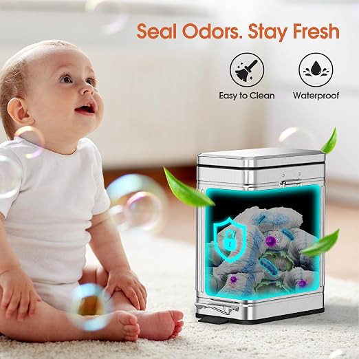 Small Bathroom Trash Can with Lid Soft Close, 6L / 1.6 Gallon Stainless Steel Garbage Can with Step Pedal & Odor Control, Slim Trash Bin for Toilet, Office, Bedroom - Sliver - Image 5