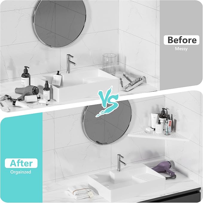 Qeke Bathroom Corner Shelf, Recessed 12" Shower Shelf Caddy, SUS304 Stainless Steel Shelf Wall Mount Triangular, No Drilling, Matte White - Image 7