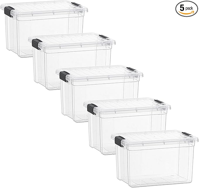 Superio Clear Storage Boxes with Lids, 49 Quart Plastic Container Bins for Organizing, Stackable Crates, BPA Free, Non Toxic, Odor Free, Organizers for Home, Office and Dorm, 5 Pack
