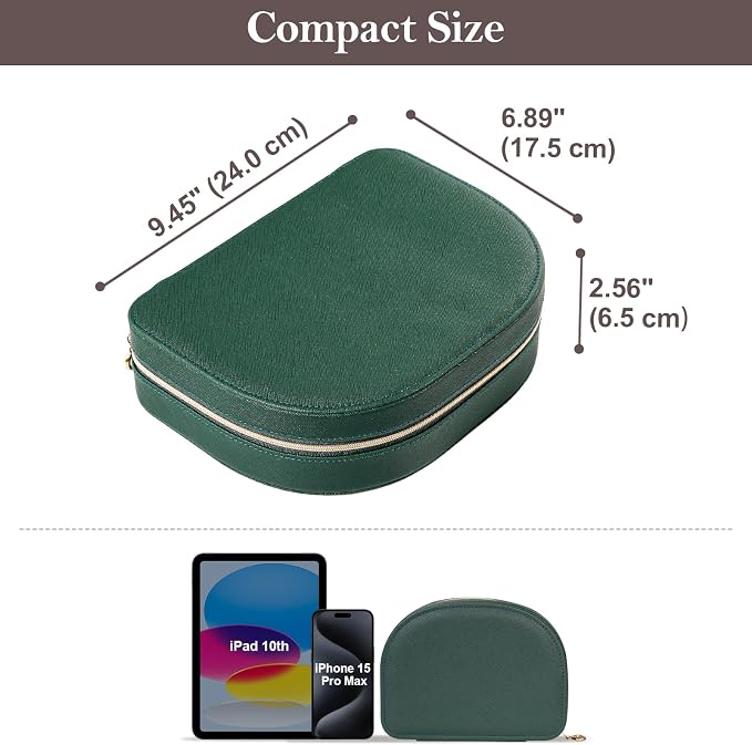 ProCase Travel Size Jewelry Box, Large Portable Seashell-Shaped Jewelry Case, 2 Layer Jewelry Organizer in PU Leather for Women -Emerald - Image 6