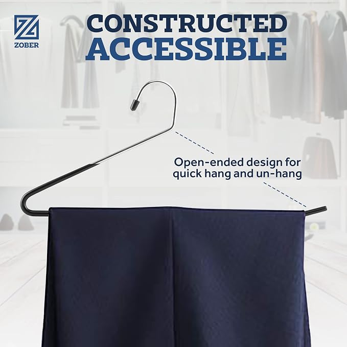 Zober Pants Hangers Non Slip - Open Ended Pants and Jean Hangers for Closet - Space Saving Clothes Hanger - Strong, Durable, Metal Pant Hangers (Black) - Image 7