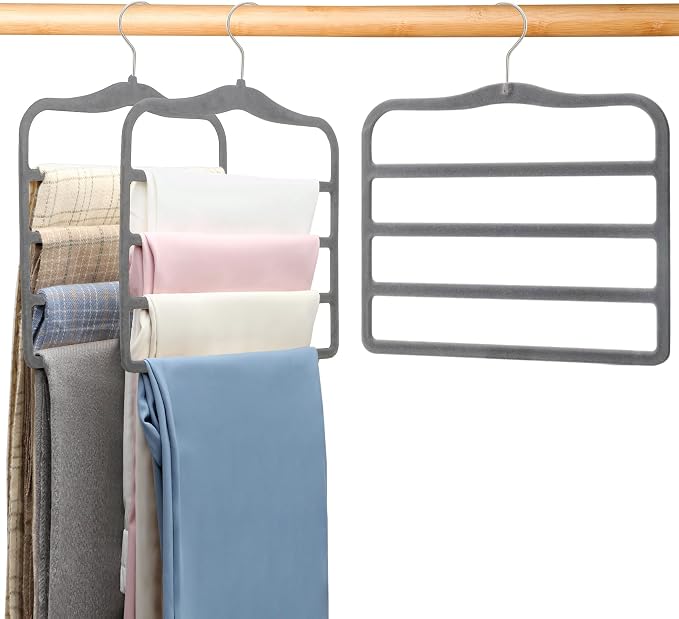 Closet Organizers and Storage,Pants Hangers Space Saving,Velvet Hanger for Organization and Storage,Dorm Room Essentials for College Students Girls,Home Organization Scarf Jeans Hangers-2 Pack - Image 7