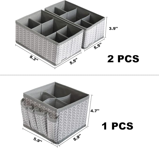 VERONLY Cosmetic Storage Bins Makeup Organizer, Adjustable Multifunction Storage Box Desk Drawer Divider for Makeup Brushes, Bathroom Countertop or Dresser, Set of 3 (Grey) - Image 3