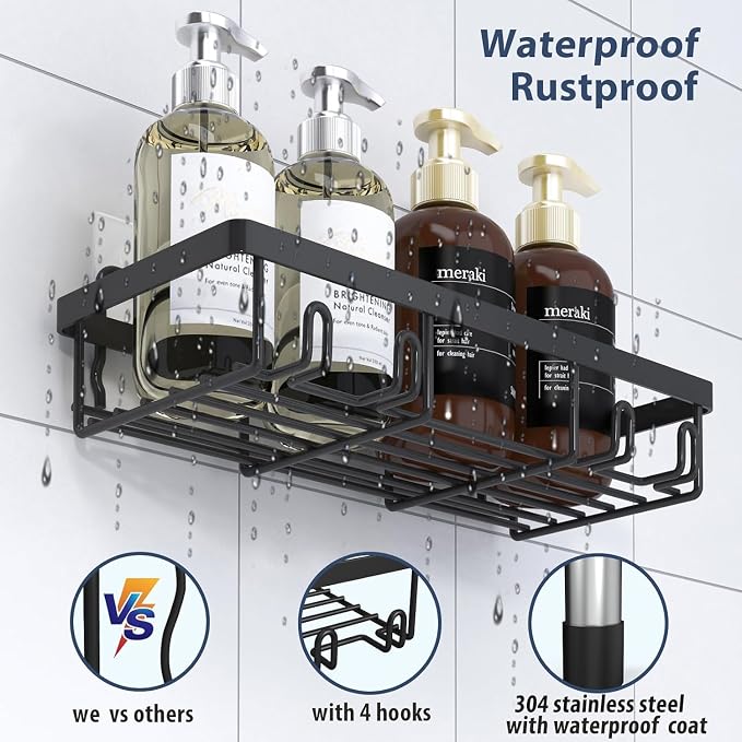 Liuoud 10 Pack Shower Caddy Organizer Rack Shelf for Inside Shower, Self Adhesive Wall Storage Basket Rustproof Stainless Steel Shampoo Holder Bathroom Accessory Decor Set, Black - Image 5
