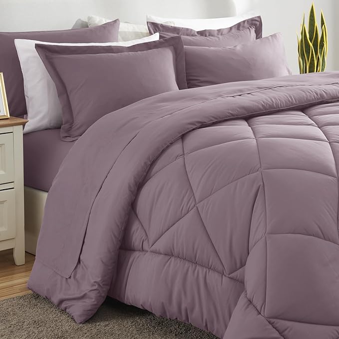 CozyLux Oversized King Comforter Set Dusty Purple, 7 Pieces Bed in a Bag Comforter Set with Sheets, All Season Bedding Set with Down Alternative Comforter, Sheets, Pillowcases & Shams
