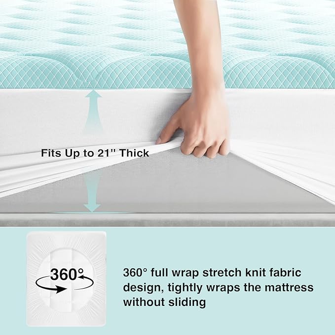 Novilla Cooling Mattress Topper King Size,Mattress Pad with Deep Pocket for 8-21" Mattress,Soft Mattress Cover for Back Pain Relief,3D+7D Down Alternative Bed Topper for Hot Sleepers
