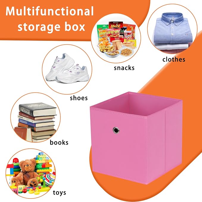 Foldable Storage Cubes Bins ,11 Inch Cloth Storage Cube Fabric Storage Box Cubes Organizer Baskets with Dual Handles for Home Organizer Set of 8 (Pink) - Image 3