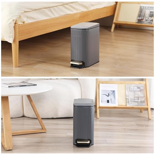 SYNCVIBE Slim Bathroom Trash Can with Lid Soft Close, Stainless Steel Garbage Can Step Trash Bin with Removable Inner Bucket for Bedroom, Office, Kitchen (Matt Grey, 1.8 Gallons) - Image 7